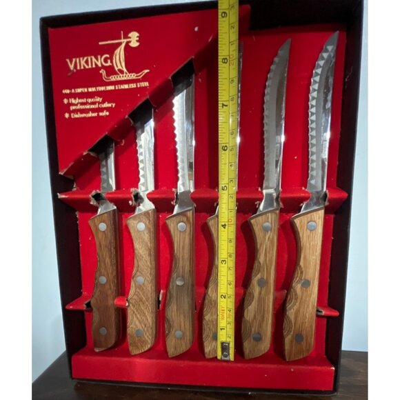 Viking 6-Pc Steak Knife Set With Super Molybdenum Stainless Steel Blades & Wood - Picture 8 of 8